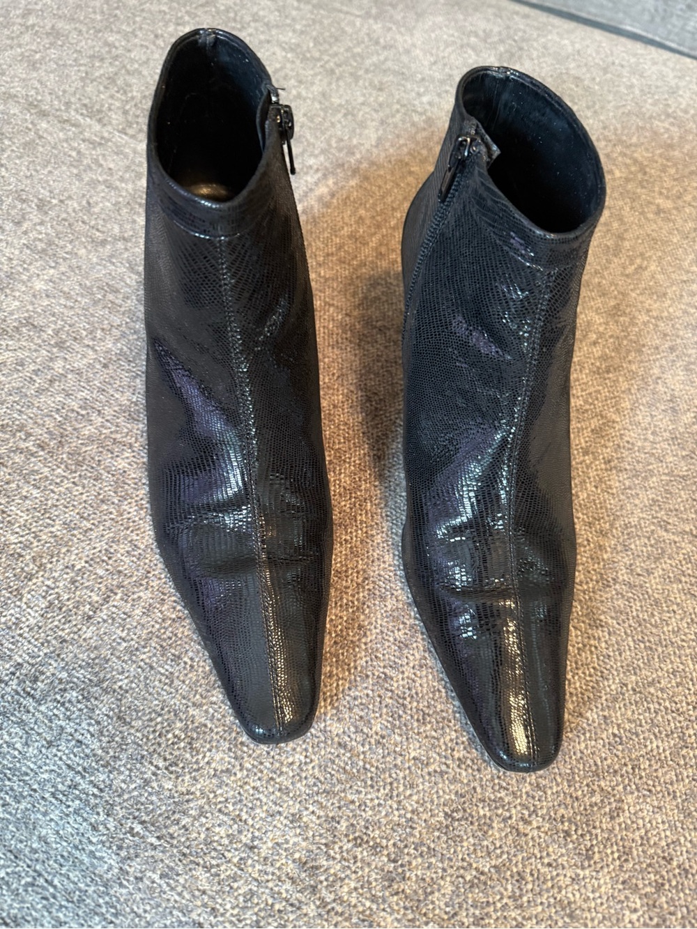 Vaneli Black Shiny Textured Zip Ankle Booties
